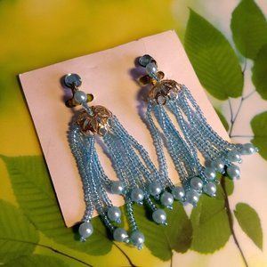 Vintage 60s NWT blue seed bead chandelier earrings 🎈HOST PICK🎈